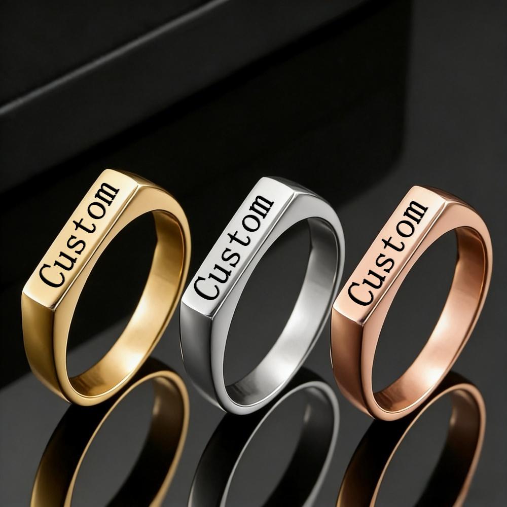 Women Accessories Logo - Aangepaste gegraveerde naam foto ring roestvrij