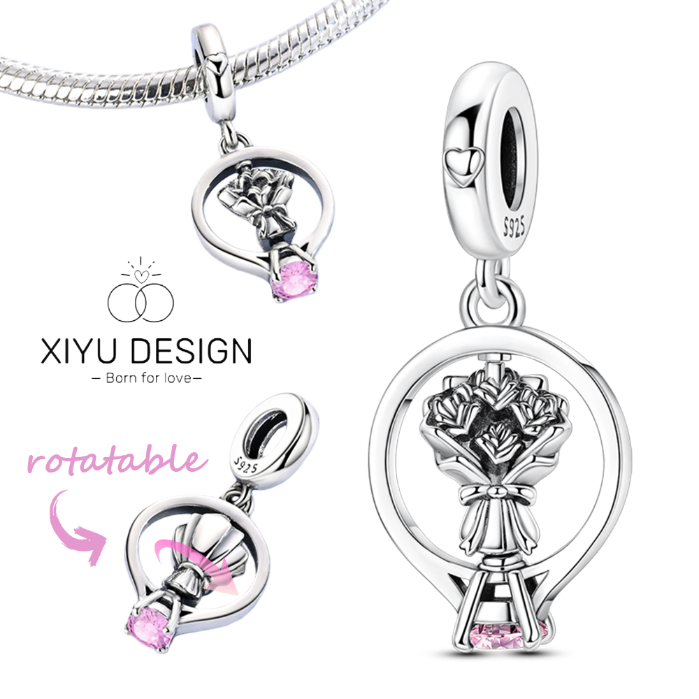 Women Accessories Bouquet - 925 zilveren bedelkraal draaibaar boeket trouwring