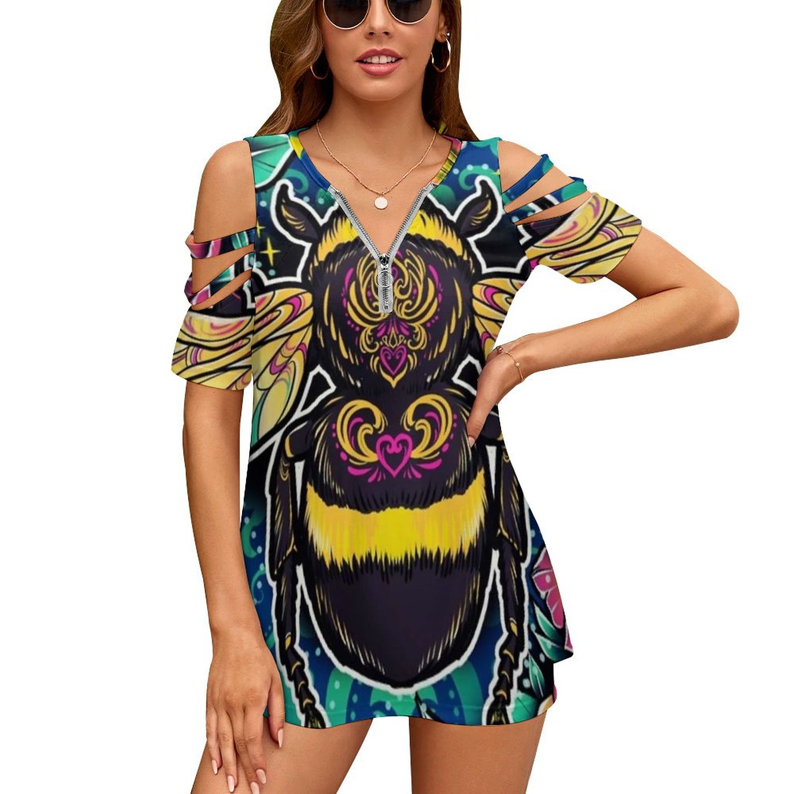 Women Accessories Drawing - Nieuwe mode zip off-shoulder top korte