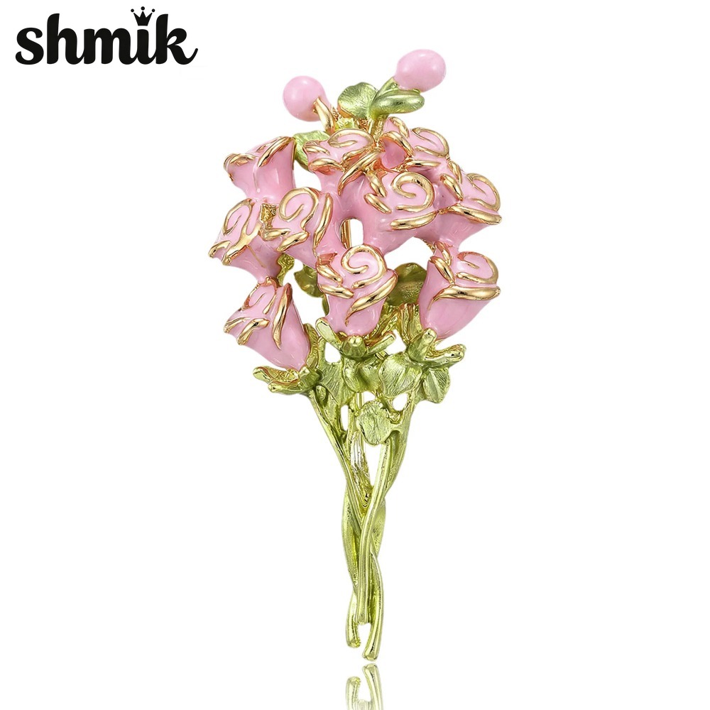 Women Accessories Bouquet - Roze Emaille Roos Boeket Broches voor